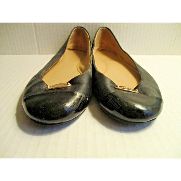 *COACH Black Leather Patent Toe Flats Goldtone Medallion - 8.5B - Picture 7 of 9